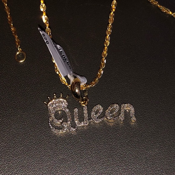 10k solid real gold not plated Real Si diamond Queen Crown necklace Not fake WOW - Picture 4 of 7
